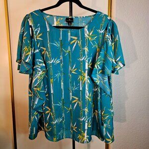 Worthington Summer Cold Shoulder Green Bamboo Women's Top Size XL